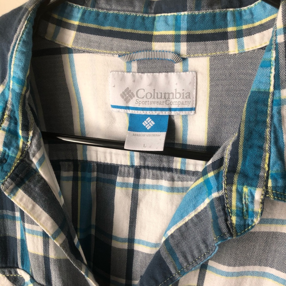Columbia Buttondown Casual Longsleeve Blue Plaid Cotton Large - Picture 3 of 6